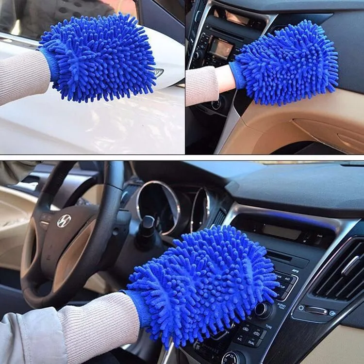 Microfiber Towel Detailing - 1-2個入り ブルーマイクロファイバーシェニールオートクリーニングキット、洗車スポンジパッド、洗車グローブタオル、必須の自動車ディテーリングアクセサリー