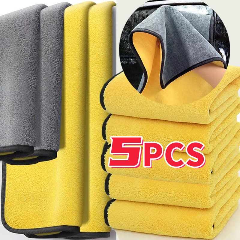 Microfiber Towel Detailing - 1/3/5 個マイクロファイバークリーニングタオル厚みのあるソフト乾燥布車体洗浄タオル二重層クリーンぼろカーアクセサリー