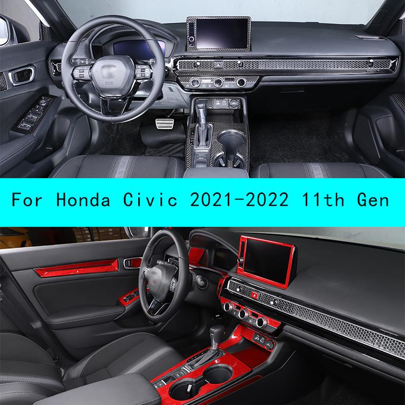 Interior Detailing Kit - ホンダシビック 2021-2022 11th 世代インテリア詳細炭素繊維車の中央制御パネルダッシュボードトリムステッカーアクセサリー
